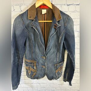 Anthropologie Level 99 Boho Streetwear Western Distressed Denim Blazer Jacket S
